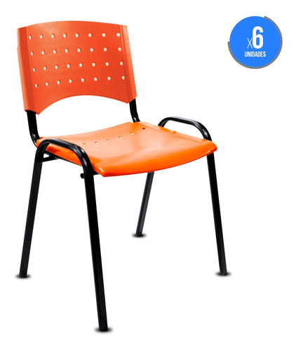 Silla Apilable Fija Plástica Oficina Reforzada Pack X6 Super Fuertes Con Garantia De Fabrica Stock Permanente Color Naranja