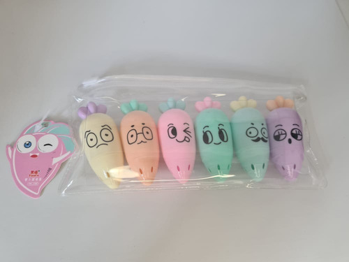 Mini rotulador de texto con diseño de zanahoria y bonito, con 6 colores
