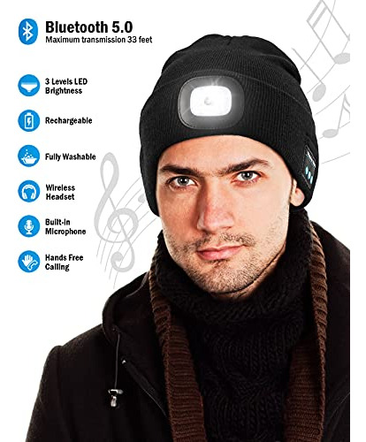 Gorro Bluetooth Con Luz, Usb Recargable, Altavoces Y Micrfon