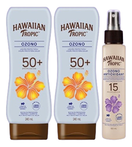 Bloqueador Protector Solar Hawaiian Tropic Ozono 3 Pzs