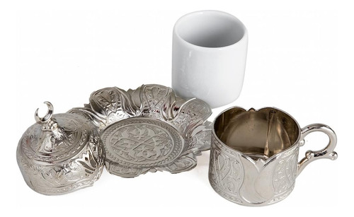 Juego Café Griego Turco 6 Piezas Cobre Y Plata