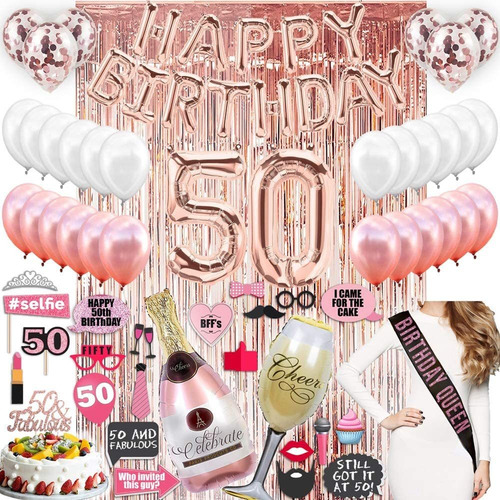 Imagen 1 de 6 de Decoraciones De Cumpleaños, Dorado Rosa Con Cortinas Platea