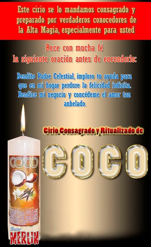 Velón Consagrado De Coco / Abre Caminos Amor Y Negocios