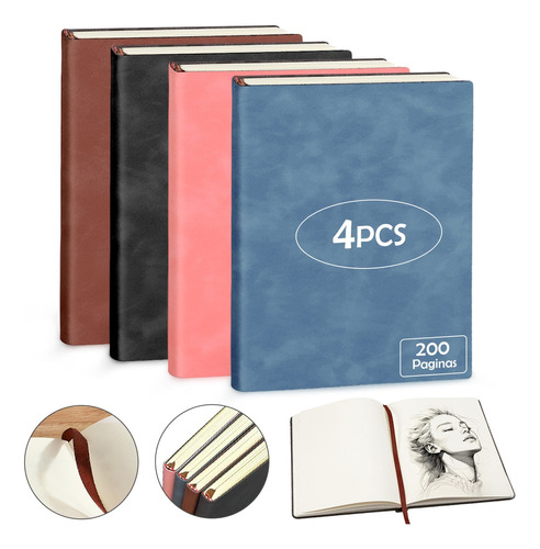 4pcs Cuaderno A5 De Boceto Y Dibujo 200 Páginas Libretas