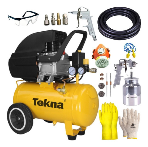 Compressor De Ar 24l 8,5 Cp8525 220v Tekna C/ Kit Completo Cor Amarelo