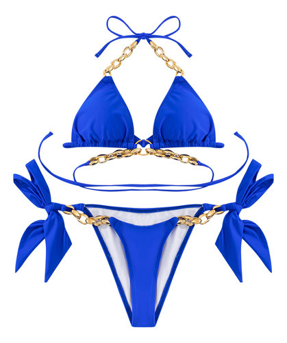 Bikini Dividido Con Estampado Minimalista De Encaje Para