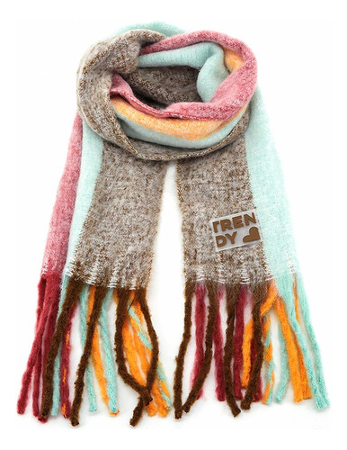 Bufanda Trendy Multicolor Con Flecos Largos Estilo Urbano Marrón Liso