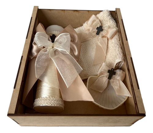 Kit Bautizo Elegante Para Niña/o Vela Toalla Concha Caja
