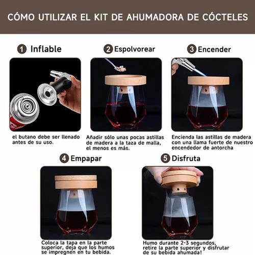 Kit De Fabrico De Cocktails Com Maçarico E Lascas De Madeira