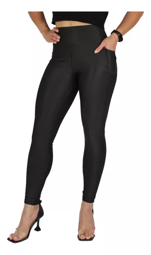 Calça Legging Basic Preta Cintura Alta E Dupla Costura Bolso