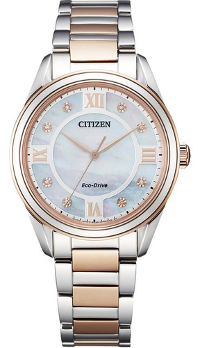Reloj Citizen Arezzo Diamond Para Dama Color de la correa Plateado Color del bisel Rosa Color del fondo Rosa