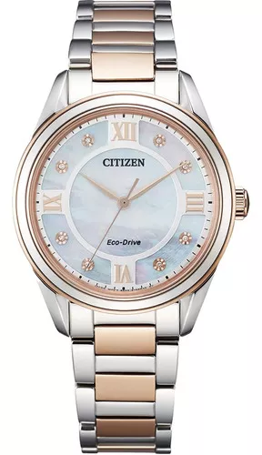 Reloj Citizen Arezzo Diamond Para Dama Color De La Correa Plateado Color Del Bisel Rosa Color Del Fondo Rosa