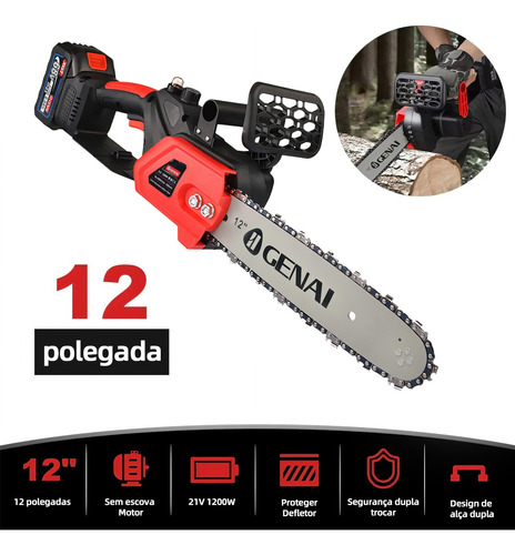 Motosserra Elétrica 12 Polegadas 68v Com 2 Baterias Portátil