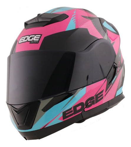 Casco Moto Integral Edge Shanghai Velox Rosa Rosa Estampado L