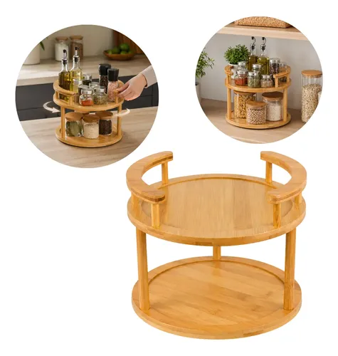 Organizador Giratório 2 Andares Suporte Bambu Cozinha Casa Bambu