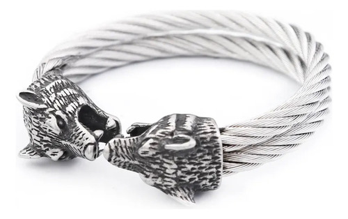 Pulseira Viking Lobos Bracelete Aço 316l Duplo Ajustável Top Comprimento 0 Cm Cor Prateado Diâmetro 0 Cm