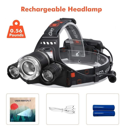 Linterna Frontal Led Recargable Ultrabrillante, 4 Modos