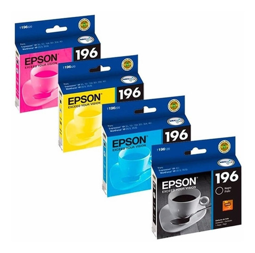 Imagen 1 de 10 de Combo Tinta Epson T196 4 Colores Original Xp401 411 Wf-2512