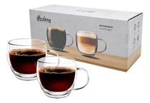 Comprar Set X2 Tazas Vasos Pocillo Asa Café Doble Vidrio 80ml Hudson