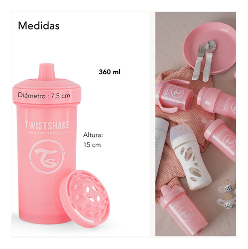 Vaso Kid Cup Twistshake 12 Oz Rosa Pastel Color Rosado