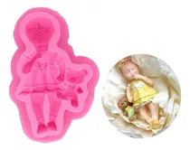 Comprar Molde Silicona Bebe Niña Con Osito Fondant Porcelana Fria Color Rosa