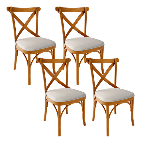Kit 04 Cadeiras Para Sala de Jantar e Estar Living Estofada Ávila L02 Linho Cru