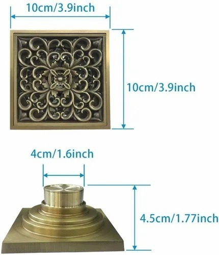 10cm Desagüe Coladera Cuadrado De Laton Vintage Flor Tallada