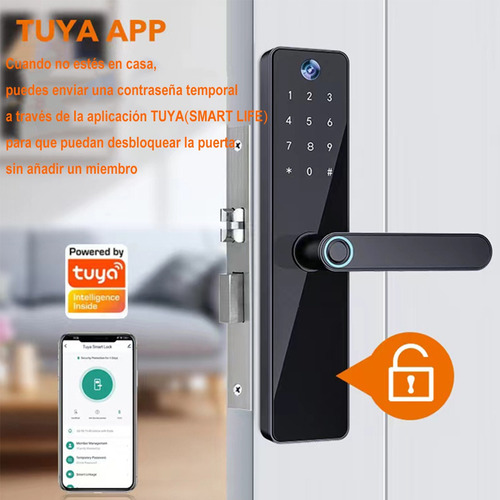 Cerradura Inteligente Tuya Wifi Con Huella Digital Y Cámara Negro