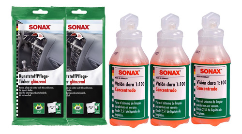 Kit Automovil Toallitas Humedas + Limpiaparabrisas Sonax