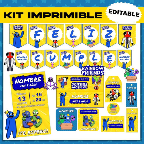 Kit Imprimible Cumpleaños Rainbow Friends Roblox Editable