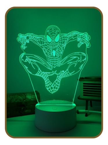 Luminária Noturna Presente Criativo Infantil Homem Aranha Cúpula 16 Cores Estrutura Branco