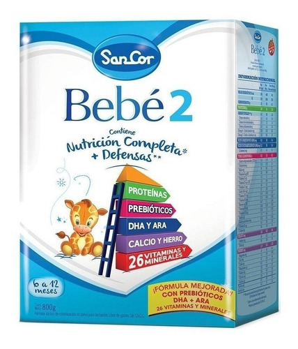 Leche de fórmula en polvo Mead Johnson SanCor Bebé 2 en caja x 4 unidades de 800g - 6  a 12 meses