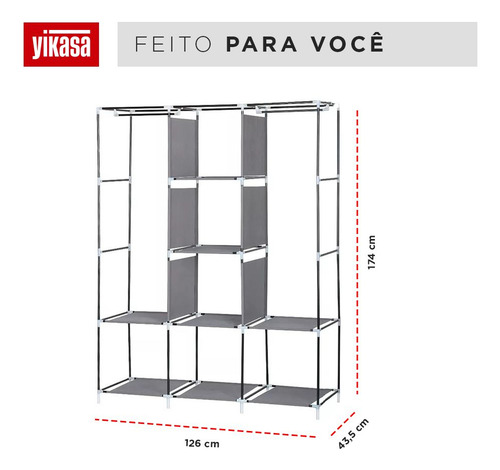 Guarda Roupas Desmontável Com 8 Divisores Cinza Yikasa