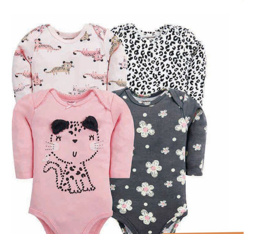 Set De 4 Body Cat Rosado Bebe