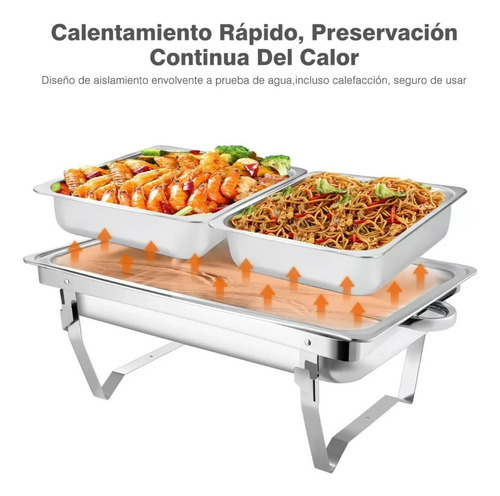 Bufetera Rectangular De Acero Inoxidable Y 2 Bandejas