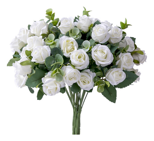 Ramo Artificial Rosas Blancas Flores Falsas 10 Cabezas