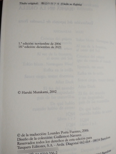 Kafka En La Orilla Haruki Murakami (Usado)