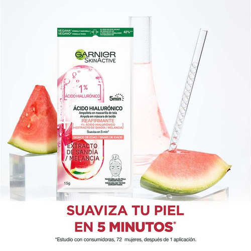 Imagen 5 de 7 de Ampolleta En Mascarilla De Tela Sandía Reafirmante Garnier