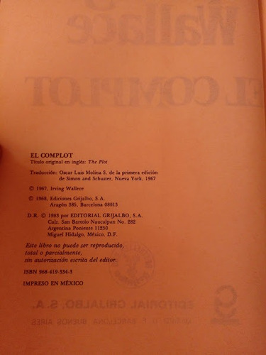Dos Ejemplares El Hombre El Complot Irving Wallace (Usado)