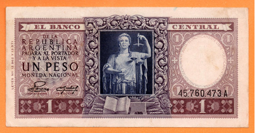 Billete 1 Peso Moneda Nacional, Bottero 1910, Año 1953 Mb