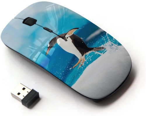 Mouse Optico Inalambrico 2.4g Azul Con Pinguino Saltador