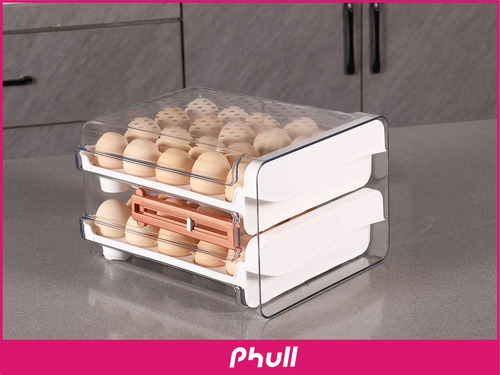 Huevera Cajon Organizador Contenedor 2 Pisos Para 32 Huevos Porta Huevo Para Heladera Y Cocina Apilable Transparente