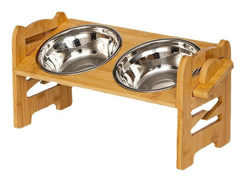 Sh Estante De Mesa De BambĂș, Cuenco Para Mascotas De Acero