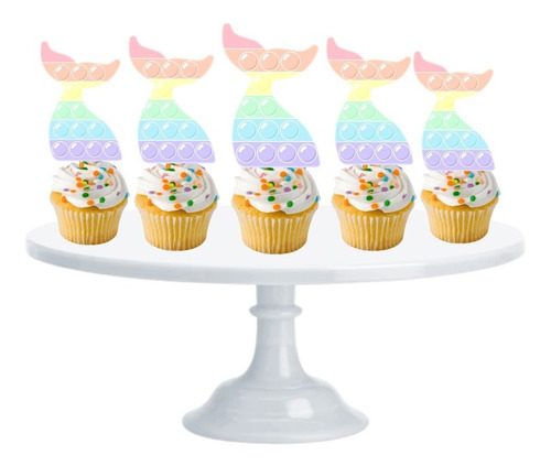  Cupcake Toppers Pop Its Sirena Adorno Para Muffins X10