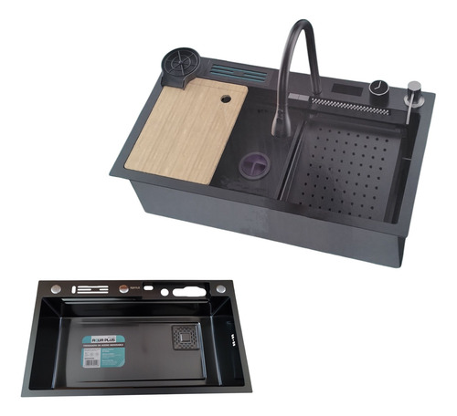 Fregadero Lavaplatos Rectangular Negro Sobretope Con Acc.