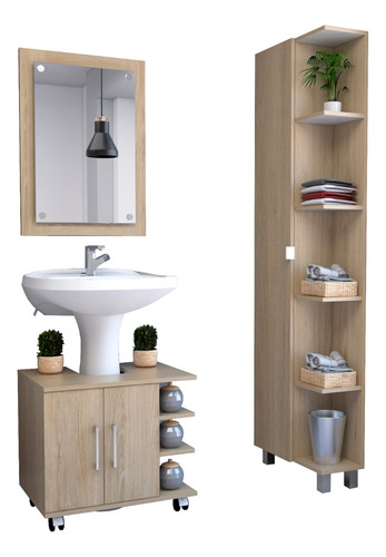 Espejo + Optimiza Lavamanos + Mueble Bath - Rovere / Blanco