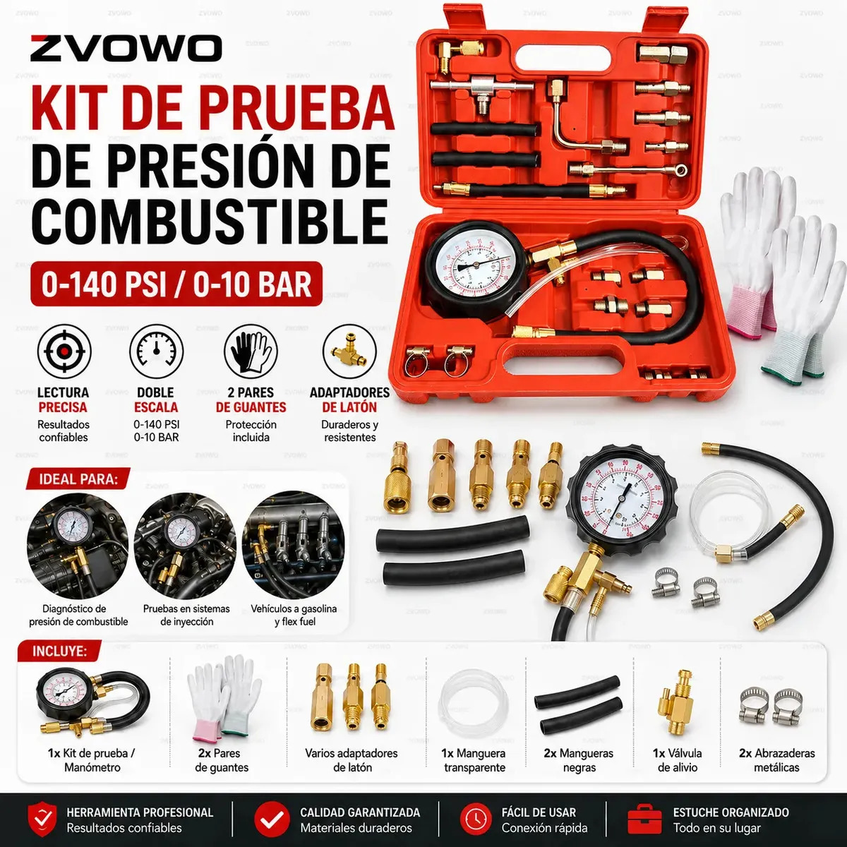 Medidor De Presión De Combustible Gasolina 140 Psi, Manómetro De Gasolina, Compresometro, Medidor De Compresión De Motores Para Autos