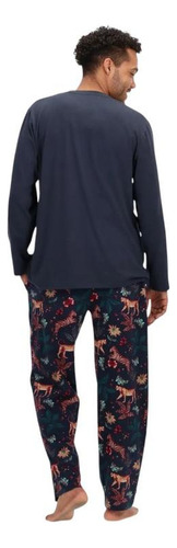 Pijama Largo Algodón Hombre Mota Mt30205 Azul