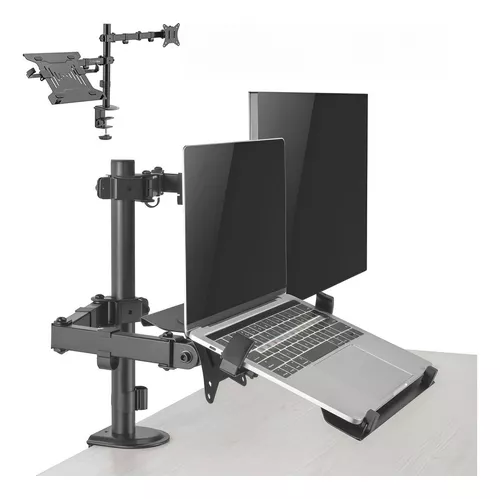 Viozon Soporte para monitor y portátil, 3 en 1 ajustable, soporte de  escritorio con brazo triple para monitor, soporte de brazo de escritorio  doble