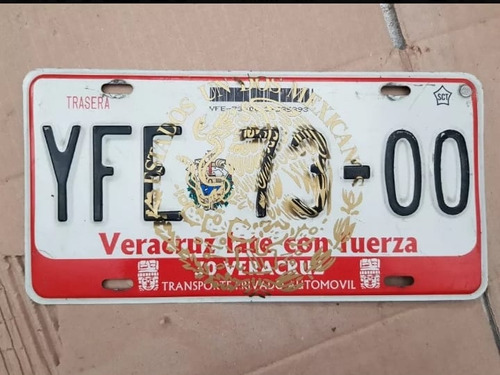 Placa De Auto Trasera Para Coleccionar Estado De Veracruz 00